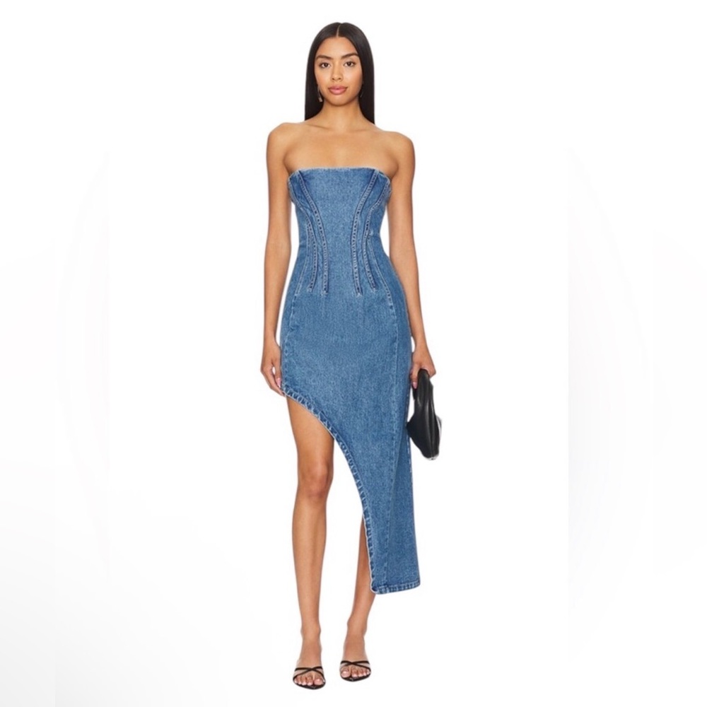 Bardot Amory Denim Midi Dress in Vintage Blue size medium